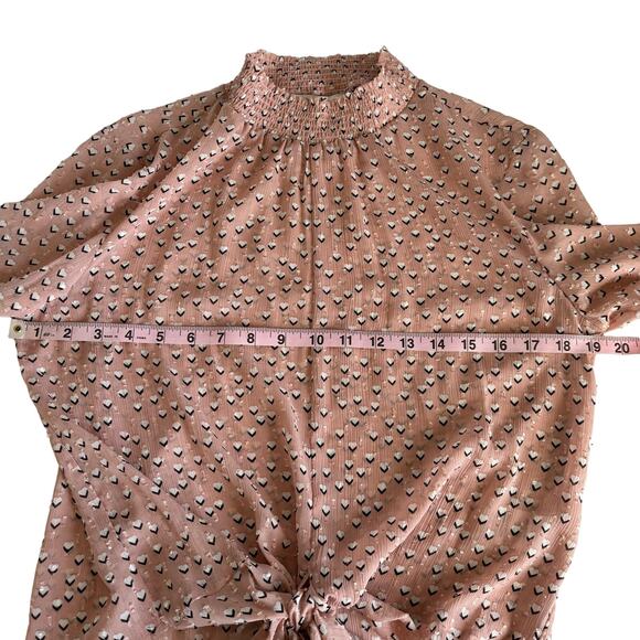Rachel Zoe Pink Heart Print Mock Neck Long Sleeve Tie Front Blouse Size Small - Picture 4 of 9